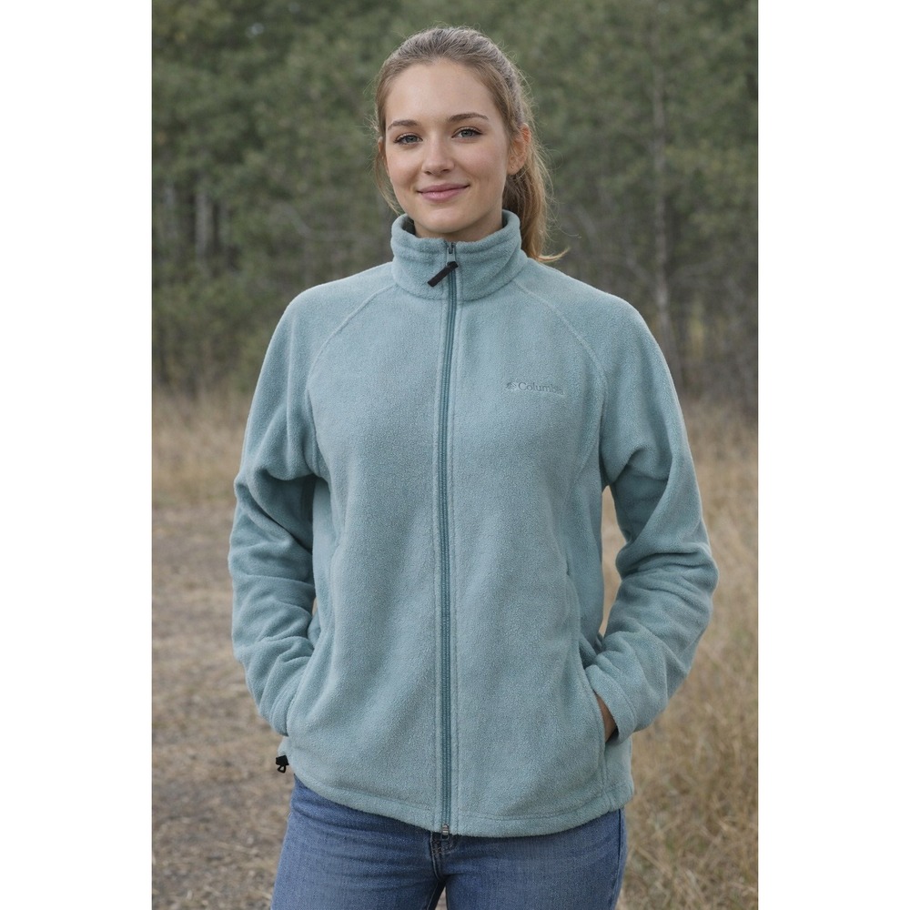 Columbia Size M Benton Spring Full Zip Fleece Jacket Teal Gorpcore Cabin Granola